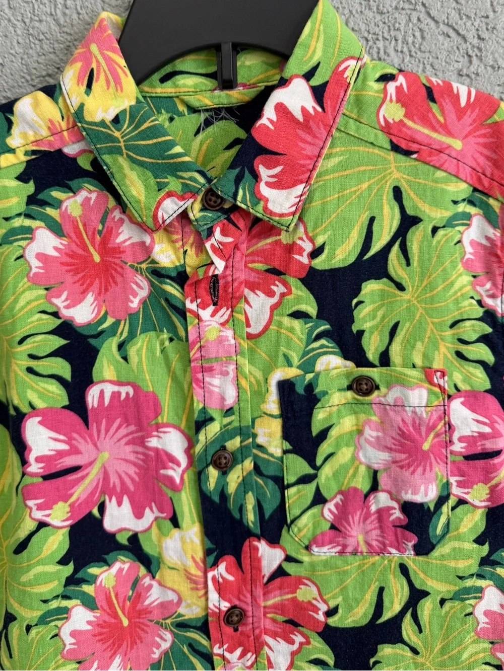 Boys Navy Tropical Hibiscus Button-Down Shirt